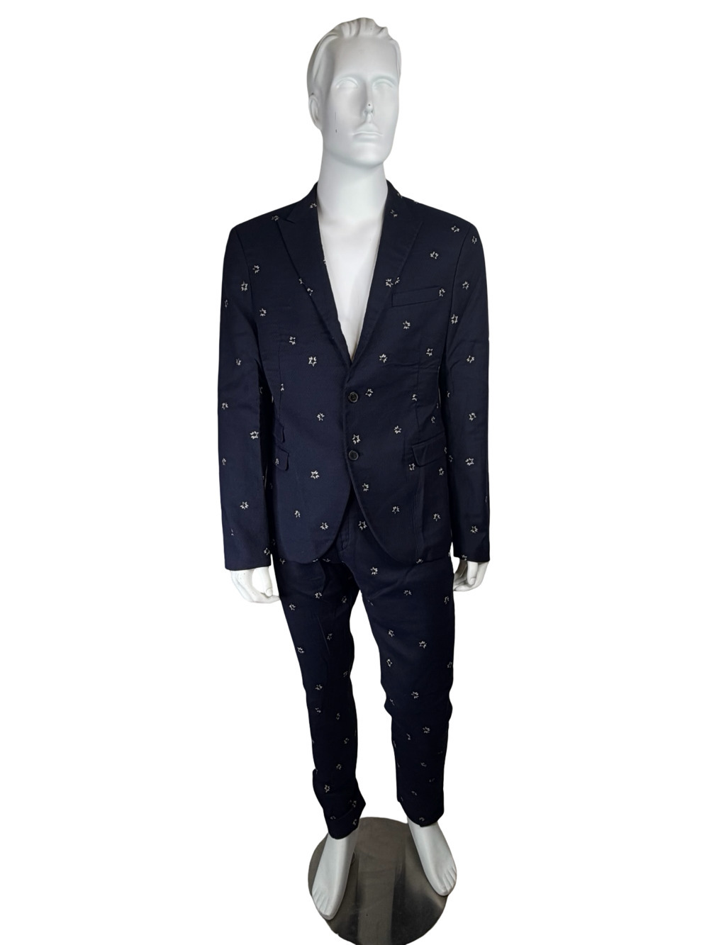 Neil Barrett Navy Blue Star Suit Set 44R Jacket / 36W x 33L Pants Tailored Fit